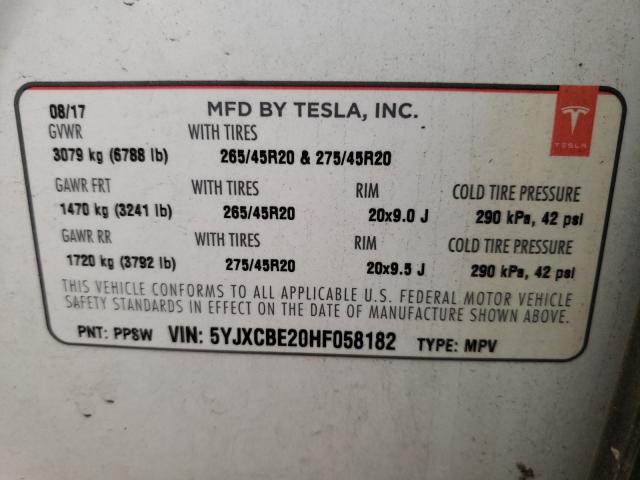 Photo 9 VIN: 5YJXCBE20HF058182 - TESLA MODEL X 