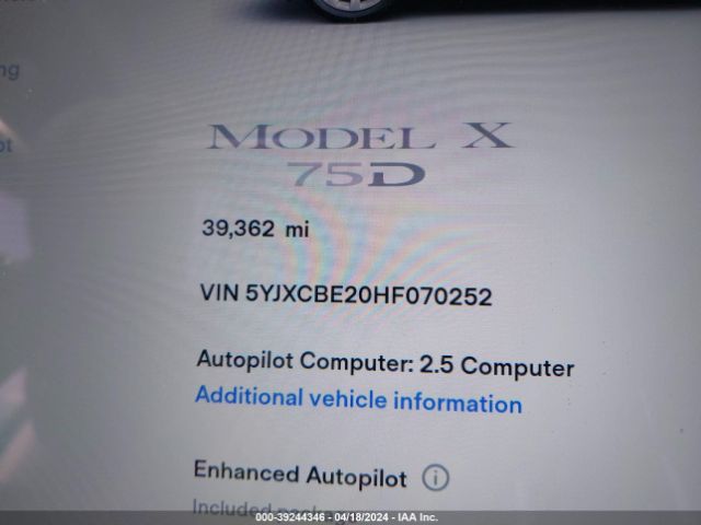 Photo 6 VIN: 5YJXCBE20HF070252 - TESLA MODEL X 