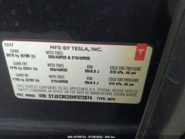 Photo 8 VIN: 5YJXCBE20HF072874 - TESLA MODEL X 