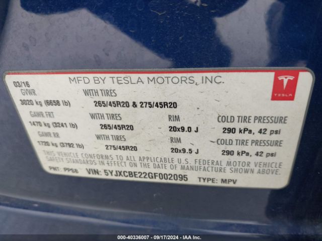 Photo 8 VIN: 5YJXCBE22GF002095 - TESLA MODEL X 