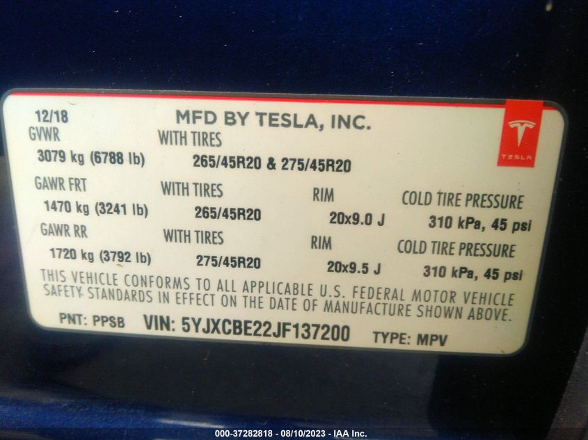 Photo 7 VIN: 5YJXCBE22JF137200 - TESLA MODEL X 