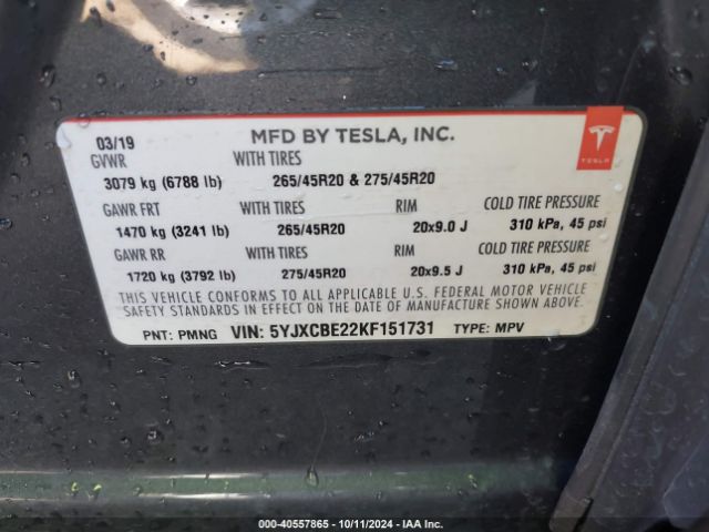 Photo 8 VIN: 5YJXCBE22KF151731 - TESLA MODEL X 