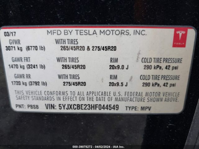 Photo 8 VIN: 5YJXCBE23HF044549 - TESLA MODEL X 