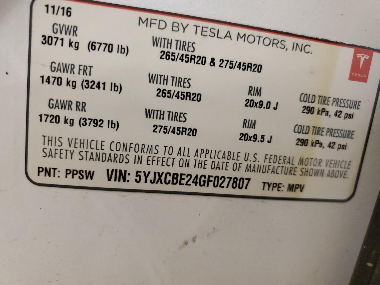 Photo 11 VIN: 5YJXCBE24GF027807 - TESLA MODEL X 