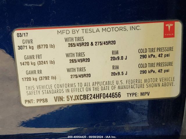 Photo 8 VIN: 5YJXCBE24HF044656 - TESLA MODEL X 