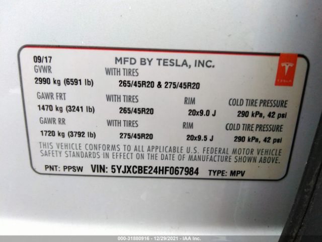 Photo 8 VIN: 5YJXCBE24HF067984 - TESLA MODEL X 