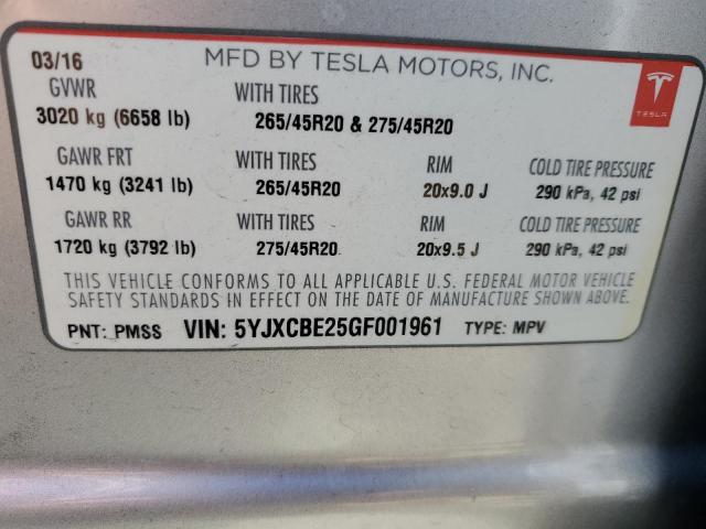 Photo 12 VIN: 5YJXCBE25GF001961 - TESLA MODEL X 