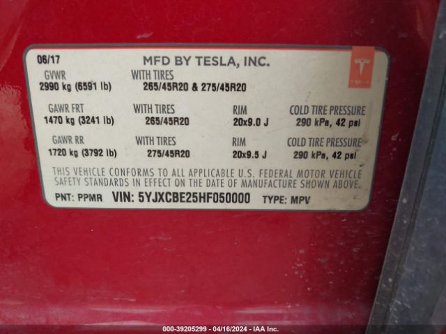 Photo 8 VIN: 5YJXCBE25HF050000 - TESLA MODEL X 