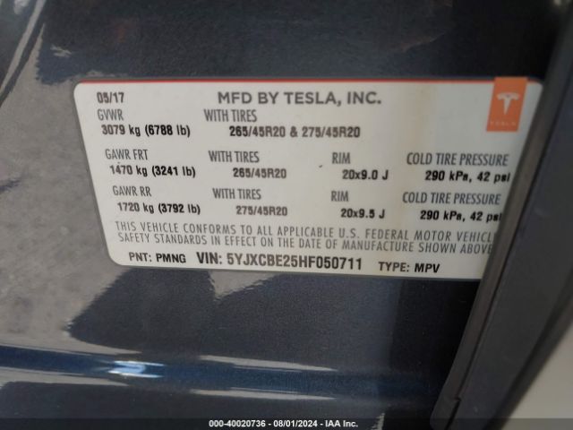 Photo 8 VIN: 5YJXCBE25HF050711 - TESLA MODEL X 