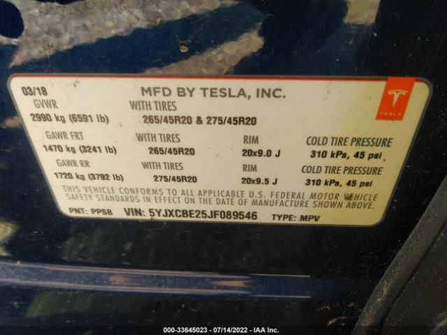 Photo 8 VIN: 5YJXCBE25JF089546 - TESLA MODEL X 