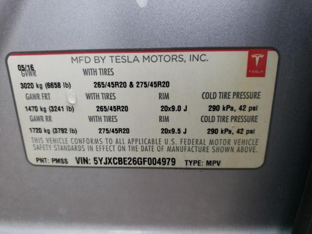 Photo 12 VIN: 5YJXCBE26GF004979 - TESLA MODEL X 