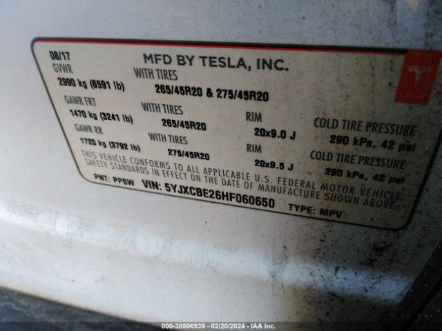 Photo 8 VIN: 5YJXCBE26HF060650 - TESLA MODEL X 