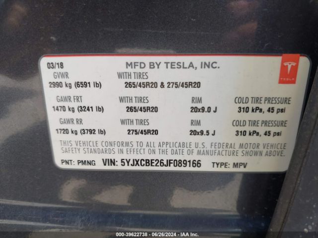 Photo 8 VIN: 5YJXCBE26JF089166 - TESLA MODEL X 