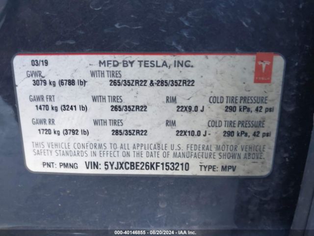 Photo 8 VIN: 5YJXCBE26KF153210 - TESLA MODEL X 