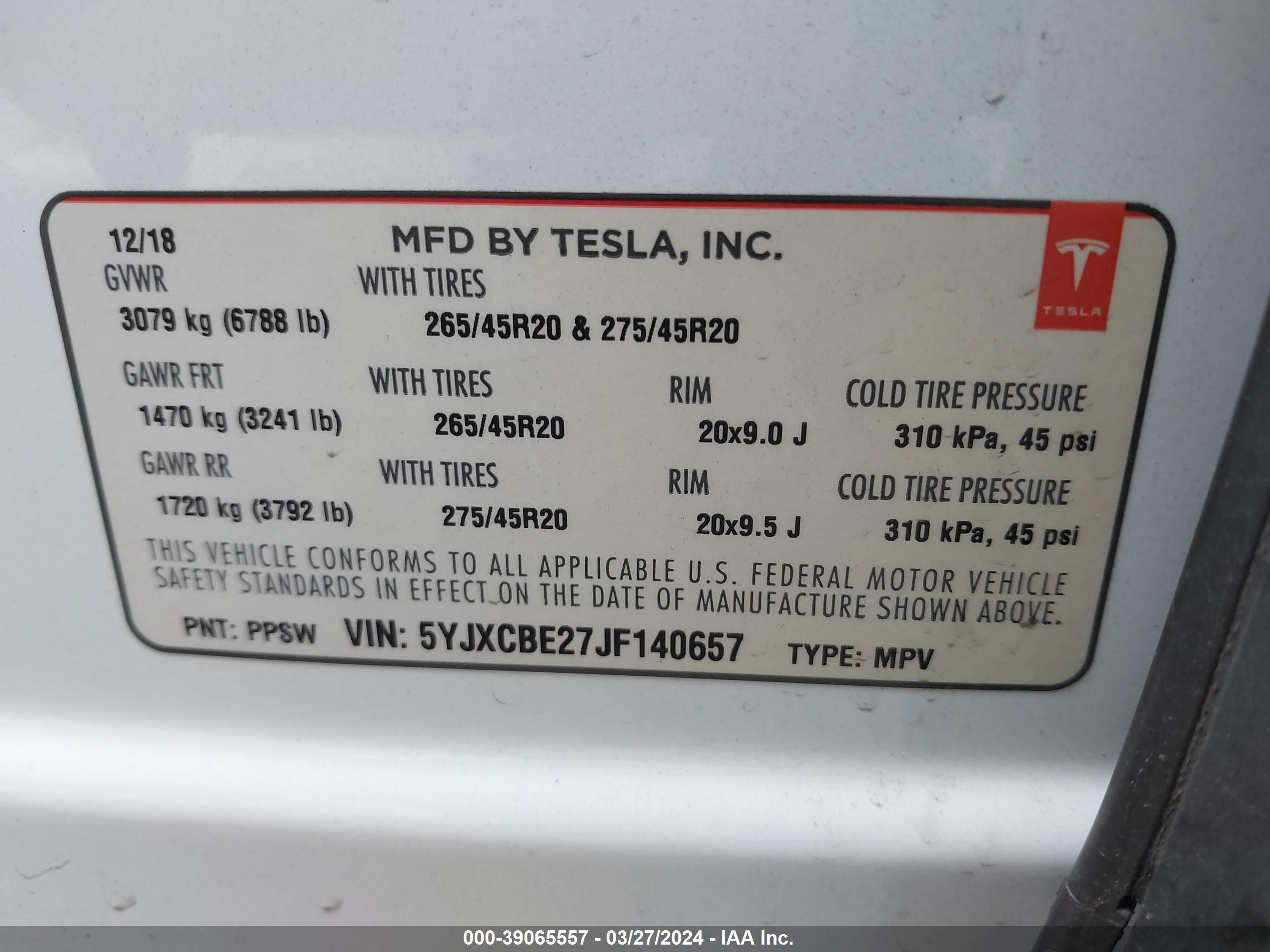 Photo 8 VIN: 5YJXCBE27JF140657 - TESLA MODEL X 