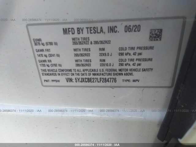 Photo 8 VIN: 5YJXCBE27LF284776 - TESLA MODEL X 