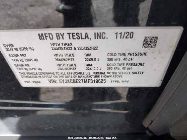 Photo 8 VIN: 5YJXCBE27MF319625 - TESLA MODEL X 