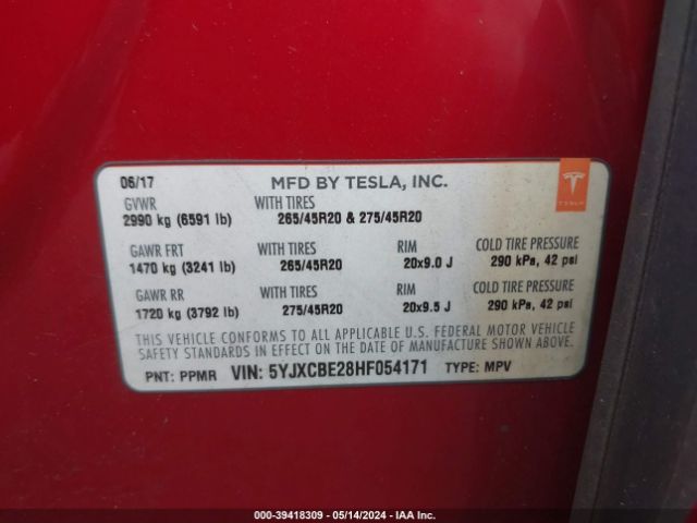 Photo 8 VIN: 5YJXCBE28HF054171 - TESLA MODEL X 