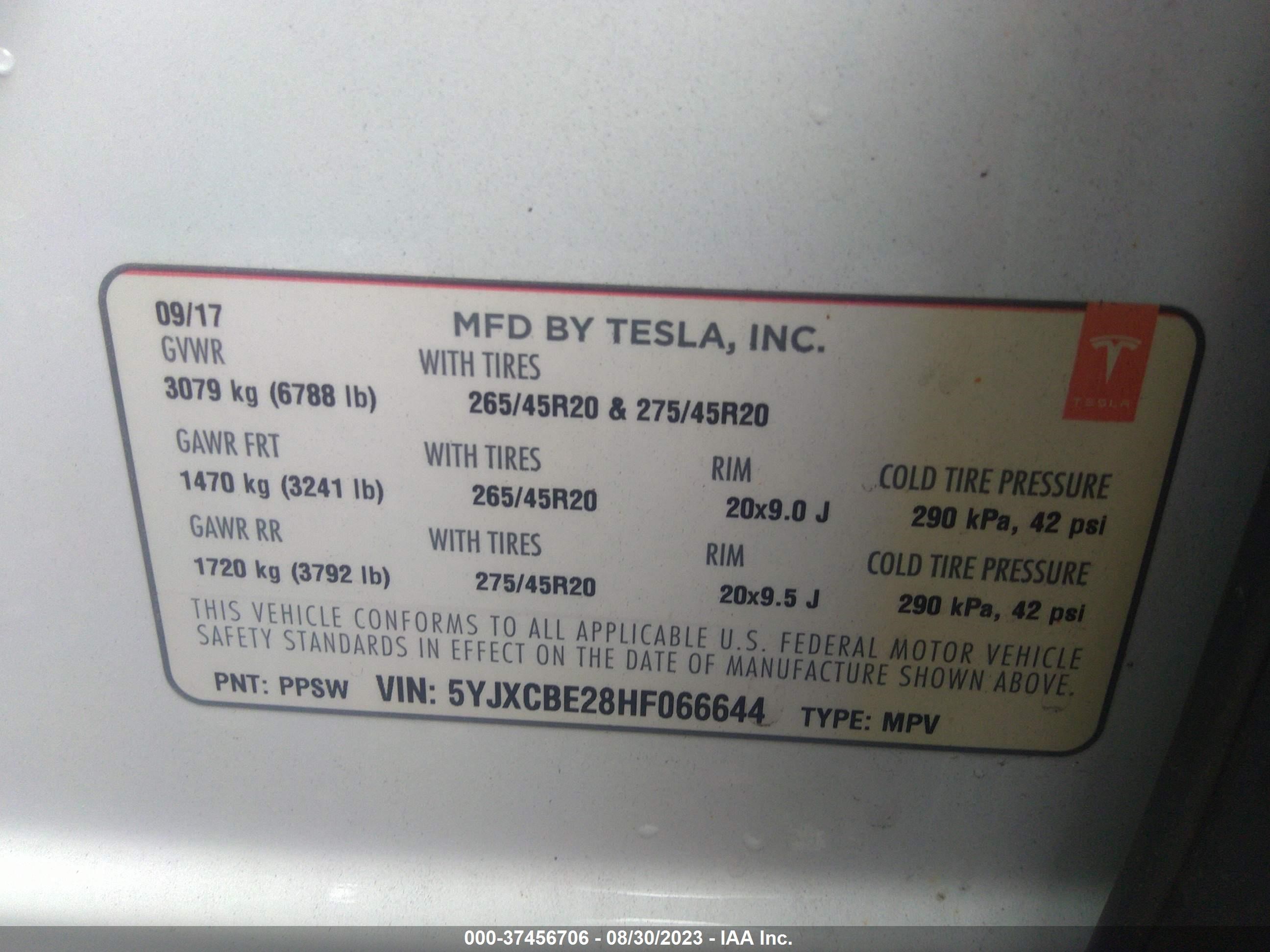 Photo 8 VIN: 5YJXCBE28HF066644 - TESLA MODEL X 