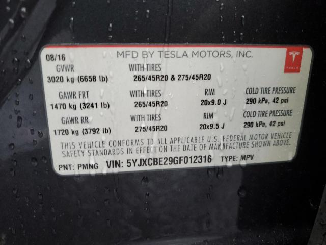 Photo 12 VIN: 5YJXCBE29GF012316 - TESLA MODEL X 