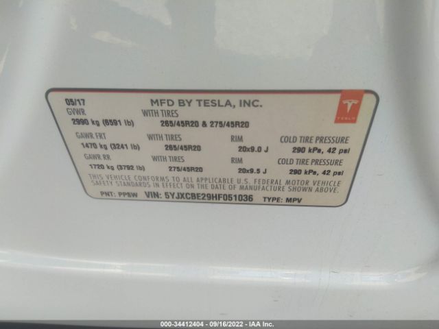 Photo 8 VIN: 5YJXCBE29HF051036 - TESLA MODEL X 