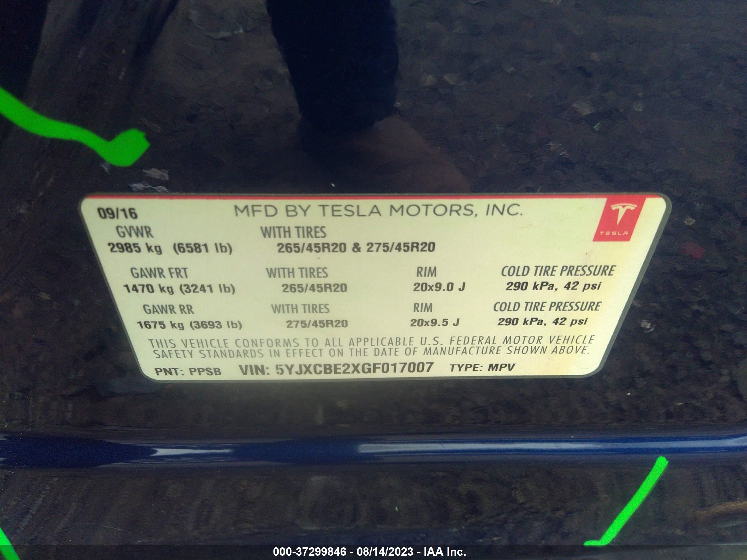 Photo 7 VIN: 5YJXCBE2XGF017007 - TESLA MODEL X 