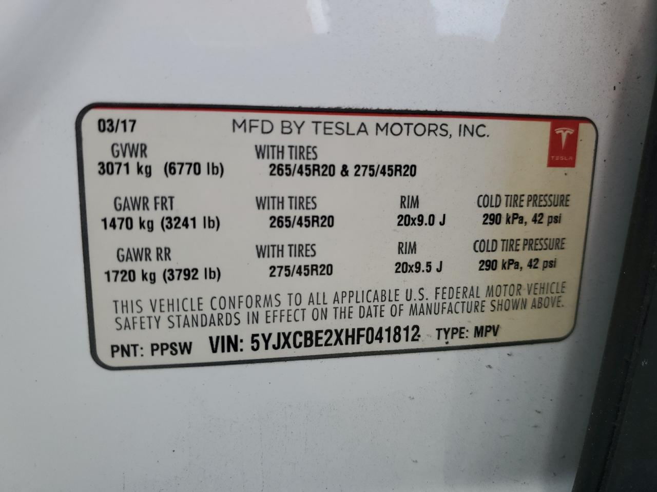 Photo 12 VIN: 5YJXCBE2XHF041812 - TESLA MODEL X 