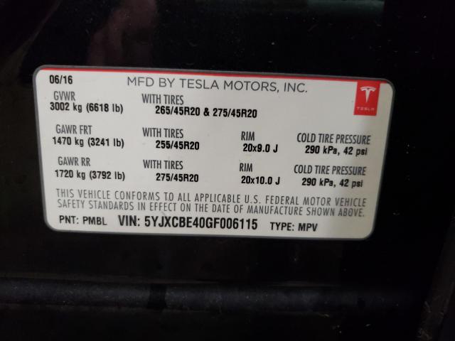 Photo 9 VIN: 5YJXCBE40GF006115 - TESLA MODEL X 