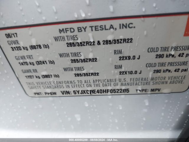 Photo 8 VIN: 5YJXCBE40HF052285 - TESLA MODEL X 