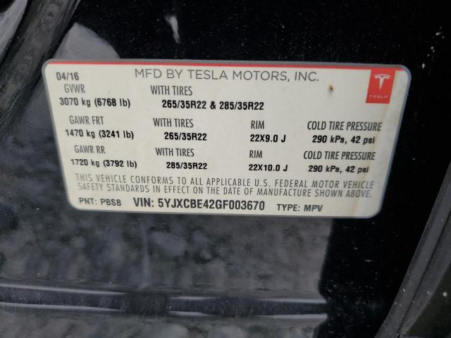 Photo 12 VIN: 5YJXCBE42GF003670 - TESLA MODEL X 