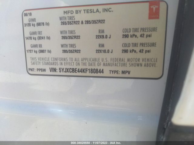 Photo 8 VIN: 5YJXCBE44KF180844 - TESLA MODEL X 