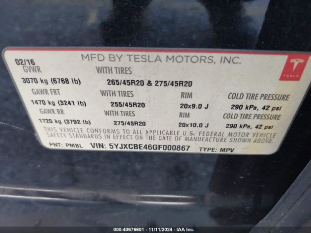 Photo 8 VIN: 5YJXCBE46GF000867 - TESLA MODEL X 