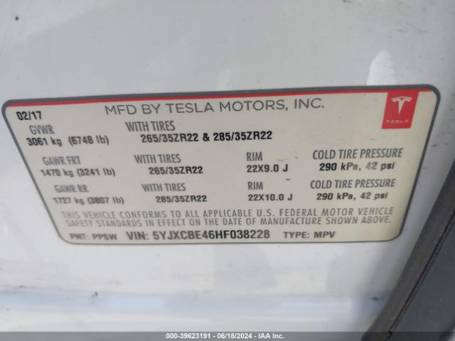 Photo 8 VIN: 5YJXCBE46HF038228 - TESLA MODEL X 