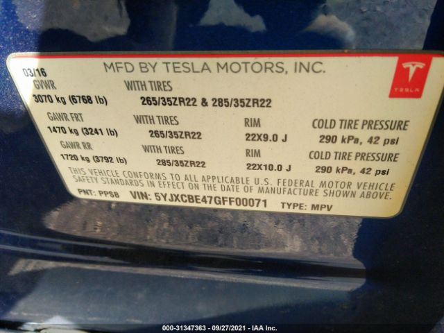 Photo 8 VIN: 5YJXCBE47GFF00071 - TESLA MODEL X 