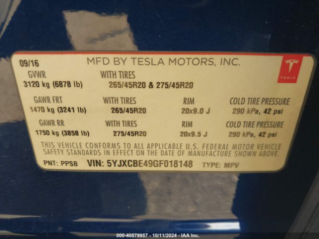 Photo 8 VIN: 5YJXCBE49GF018148 - TESLA MODEL X 