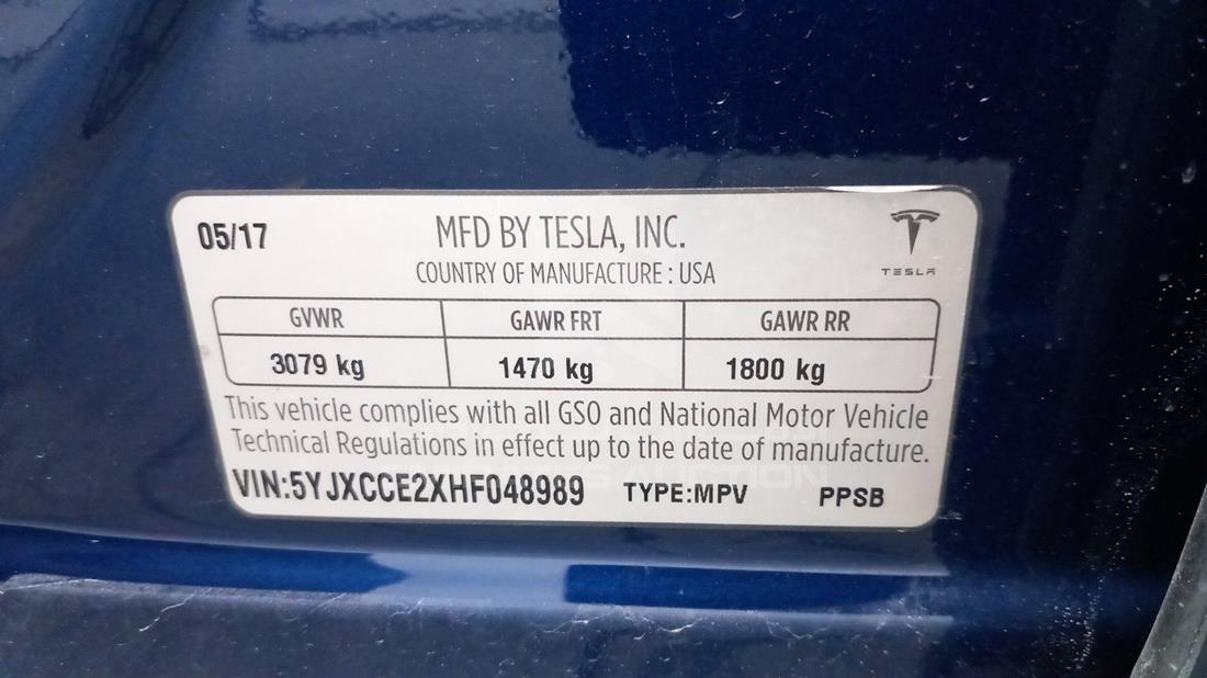 Photo 3 VIN: 5YJXCCE2XHF048989 - TESLA MODEL X 