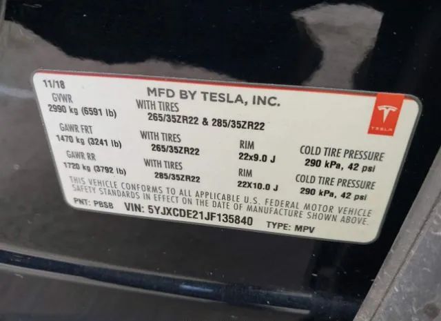 Photo 8 VIN: 5YJXCDE21JF135840 - TESLA MODEL X 