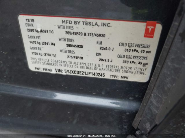 Photo 8 VIN: 5YJXCDE21JF140245 - TESLA MODEL X 