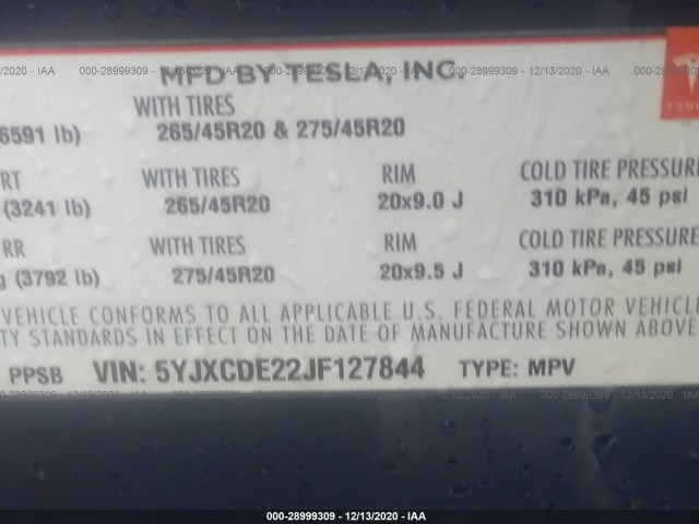 Photo 8 VIN: 5YJXCDE22JF127844 - TESLA MODEL X 