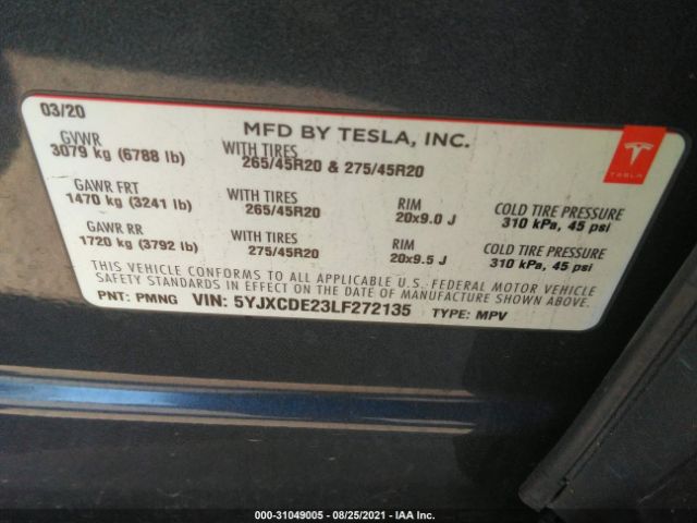 Photo 8 VIN: 5YJXCDE23LF272135 - TESLA MODEL X 