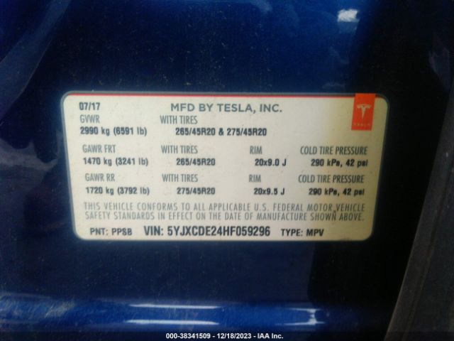 Photo 8 VIN: 5YJXCDE24HF059296 - TESLA MODEL X 