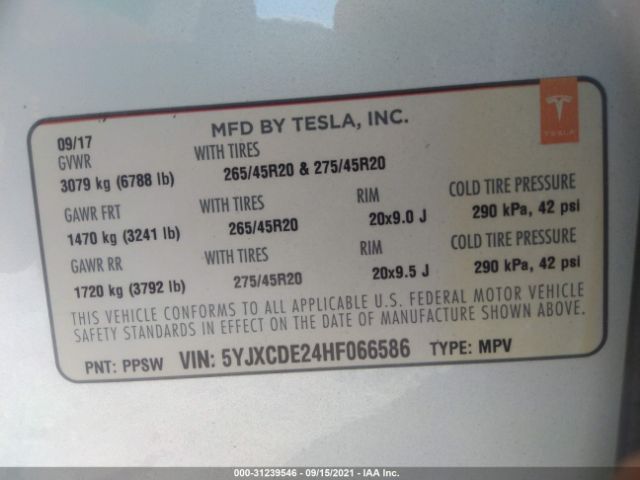 Photo 8 VIN: 5YJXCDE24HF066586 - TESLA MODEL X 