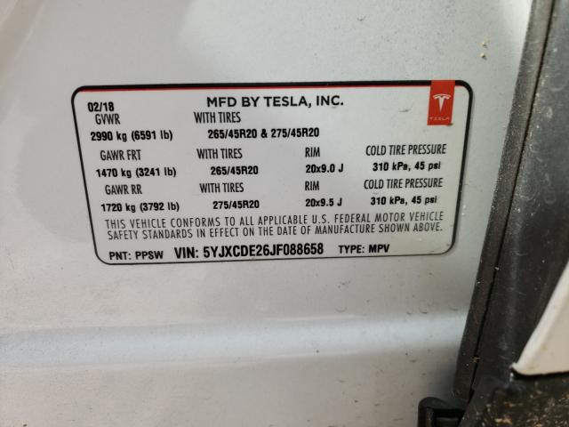 Photo 9 VIN: 5YJXCDE26JF088658 - TESLA MODEL X 