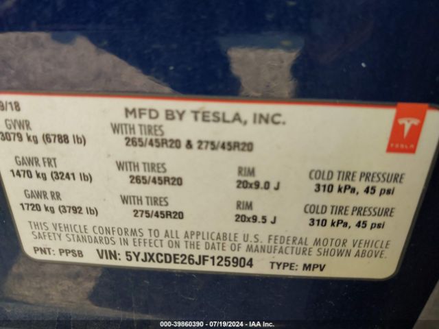 Photo 8 VIN: 5YJXCDE26JF125904 - TESLA MODEL X 