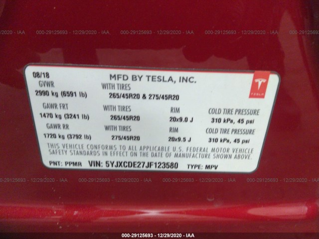 Photo 8 VIN: 5YJXCDE27JF123580 - TESLA MODEL X 