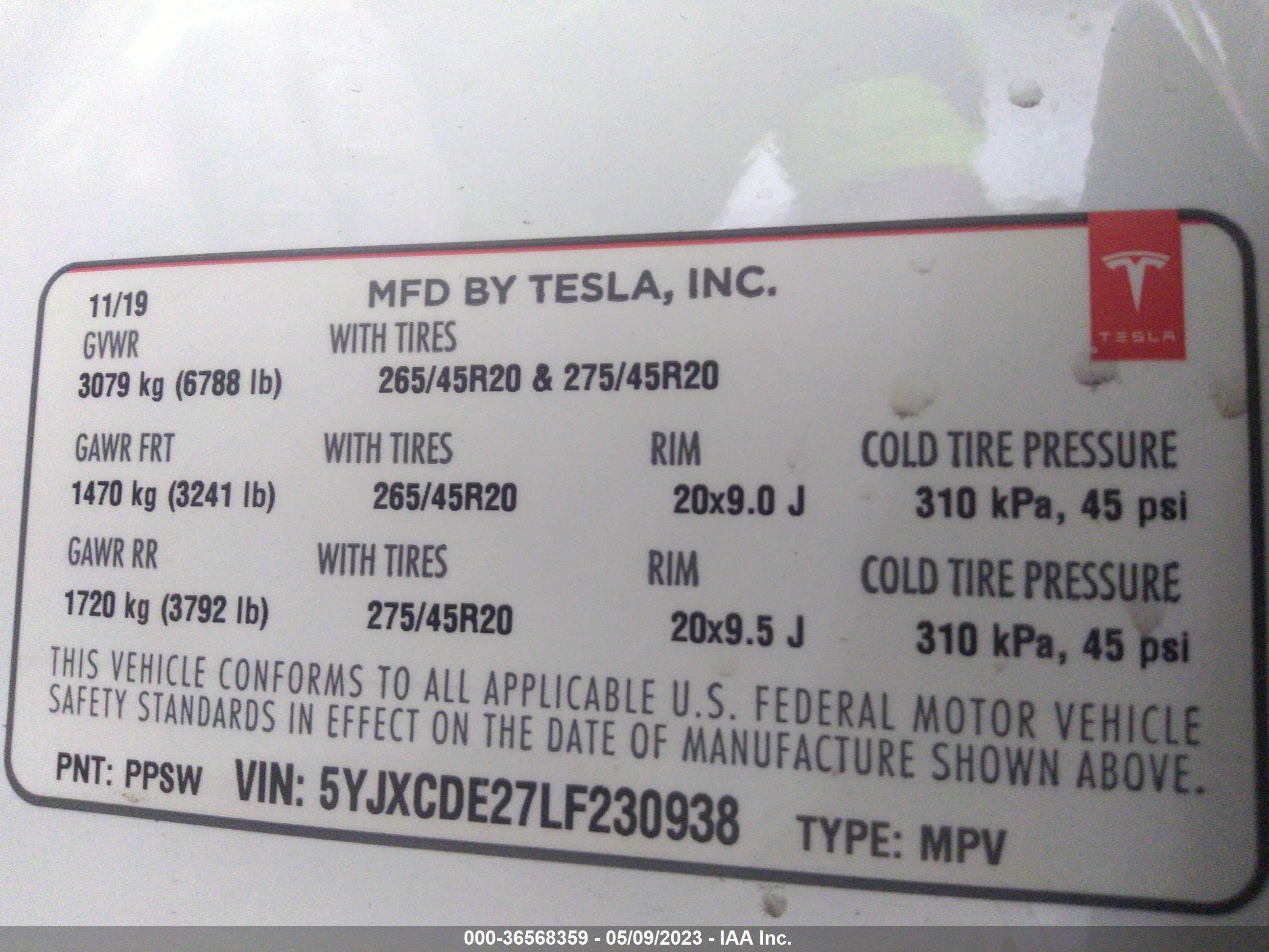 Photo 8 VIN: 5YJXCDE27LF230938 - TESLA MODEL X 