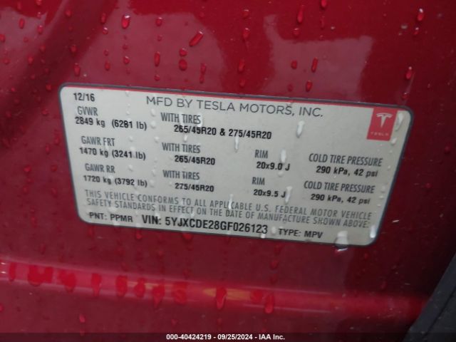 Photo 8 VIN: 5YJXCDE28GF026123 - TESLA MODEL X 