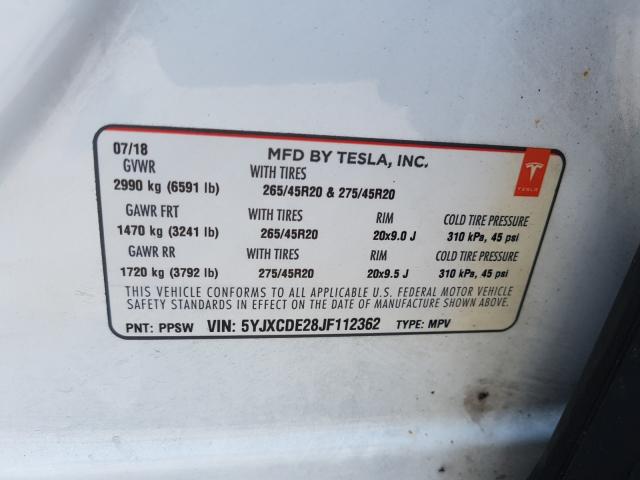 Photo 9 VIN: 5YJXCDE28JF112362 - TESLA MODEL X 