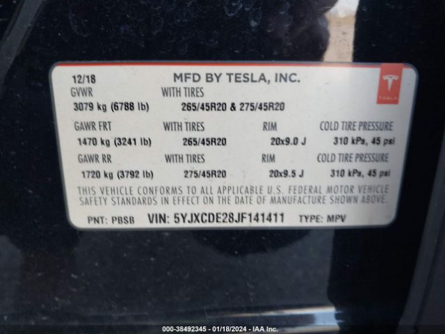 Photo 8 VIN: 5YJXCDE28JF141411 - TESLA MODEL X 