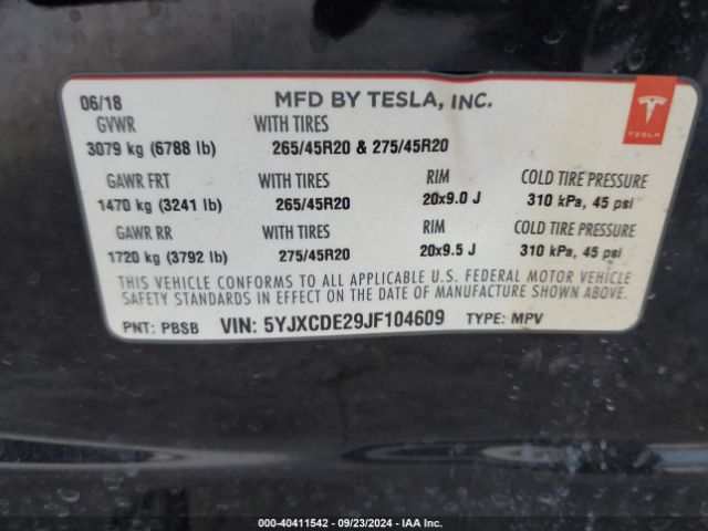 Photo 8 VIN: 5YJXCDE29JF104609 - TESLA MODEL X 